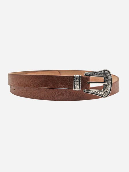 PU Leather Retro Metal Buckle Belt, Brown, Accessories