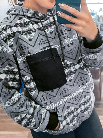 Geometric Loosen Casual Sweatshirt, Gray, Hoodies & Sweatshirts