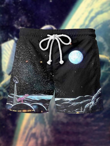 Retro Digital Future Universe Print Stretch Waist Beach Shorts, As picture, Men's shorts
Retro Digital Future Universe Print Stretch Waist Beach Shorts, As picture, Men's shorts