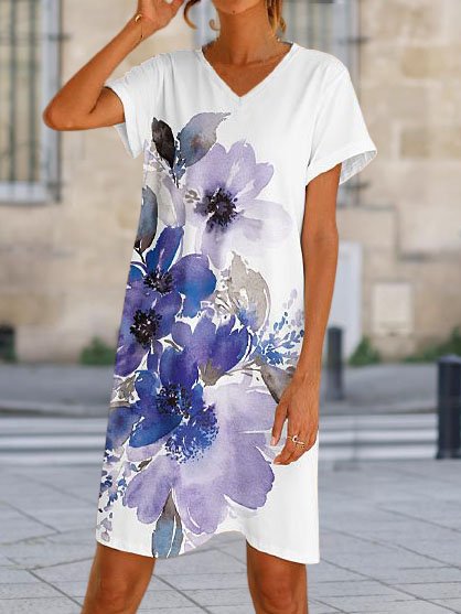 Floral Printed Vacation V Neck Short Sleeve A-line Dresses, White, Floral Dresses
Floral Printed Vacation V Neck Short Sleeve A-line Dresses, White, Floral Dresses