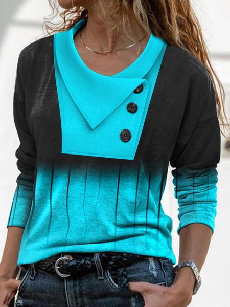 Casual Ombre Regular Fit Tops, Blue, Tops