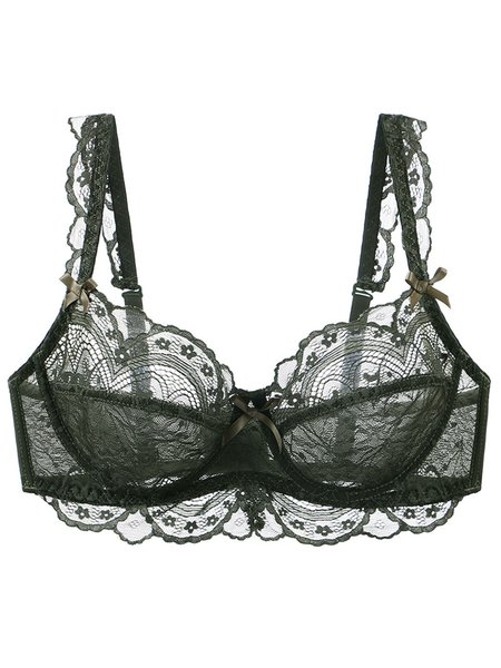 Underwire Thin Sexy Perspective Gather Large Size Bra, Darkgreen, Underwear