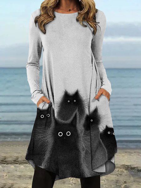 Allentare i vestiti midi a maniche lunghe con animali, Grigio chiaro, Midi Dresses
Allentare i vestiti midi a maniche lunghe con animali, Grigio chiaro, Midi Dresses