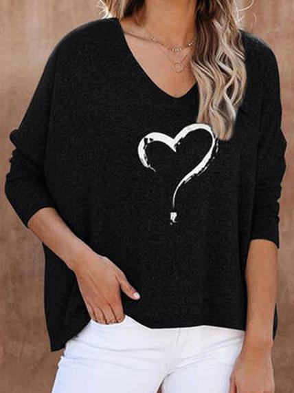 V Neck Casual Geometric Shirts & Tops, Black, Tops