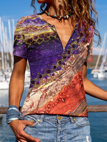 V Neck Casual Regular Fit Shirts & Tops, Multicolor, Tops
