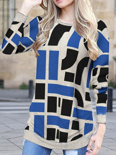 Long sleeve round neck geometric Vintage Plaid print top T-shirt Plus Size, Blue, Tops
Long sleeve round neck geometric Vintage Plaid print top T-shirt Plus Size, Blue, Tops