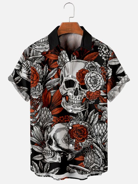 Mens Valentines Day Skull Print Retro Breathable Hawaiian Short Sleeve Shirt, Black, Men's Floral shirt
Mens Valentines Day Skull Print Retro Breathable Hawaiian Short Sleeve Shirt, Black, Men's Floral shirt