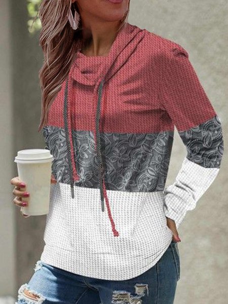 Loosen Cowl Neck Sweatshirt, Pink, Hoodies & Sweatshirts