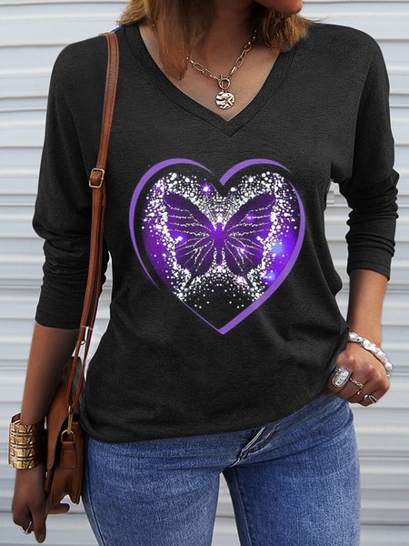 V Neck Regular Fit Fashion Shirts & Tops, Black, Tops