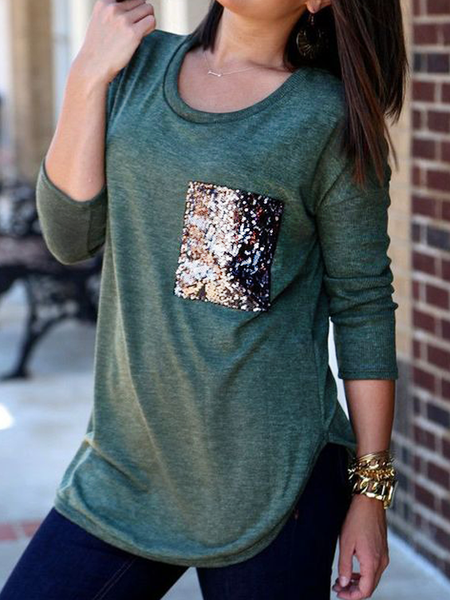Plain Loosen Crew Neck Shirts & Tops Green gold sequin embellished T-shirt, Tops
Plain Loosen Crew Neck Shirts & Tops Green gold sequin embellished T-shirt, Tops