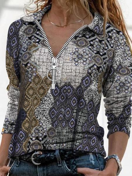 Long sleeve Lapel zip geometric retro Bohemian print top Plus Size, Multicolor, Tops
Long sleeve Lapel zip geometric retro Bohemian print top Plus Size, Multicolor, Tops