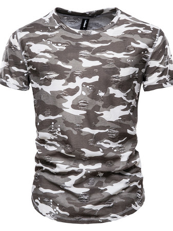 Camouflage outdoor leisure printing plus size short-sleeved T-shirt, Gray, T-shirt