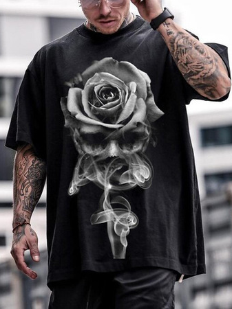 Men's Loose Round Neck Short Sleeve Floral Gray Skull Graphic Print Tee, Black, T-shirt
Men's Loose Round Neck Short Sleeve Floral Gray Skull Graphic Print Tee, Black, T-shirt