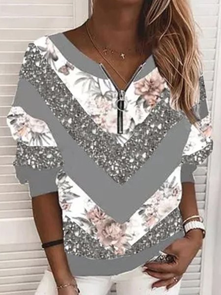Crew Neck Loosen Long Sleeve Tops, Multicolor, Long sleeve tops