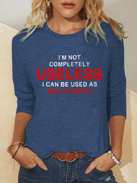 Funny text print round neck long sleeve shirt, Blue, Hoodies&Sweatshirts