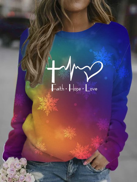 Gradient printed round neck long-sleeved sweatshirt, As picture, Hoodies&Sweatshirts