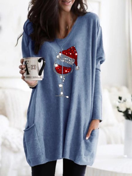Casual V Neck Dresses, Blue, Dresses