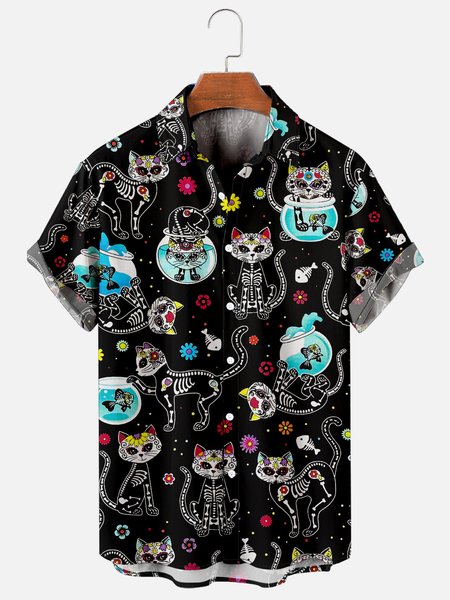 Mens Punk Skull Cats Print Casual Breathable Short Sleeve Hawaiian Shirts, Black, Shirts & Blouse
Mens Punk Skull Cats Print Casual Breathable Short Sleeve Hawaiian Shirts, Black, Shirts & Blouse