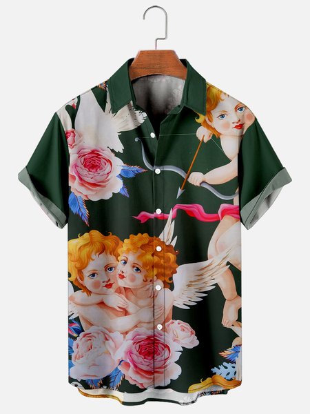 Mens St Valentine's Day Cupid Angle Print Casual Breathable Short Sleeve Hawaiian Shirts, Green, Men's Floral shirt
Mens St Valentine's Day Cupid Angle Print Casual Breathable Short Sleeve Hawaiian Shirts, Green, Men's Floral shirt