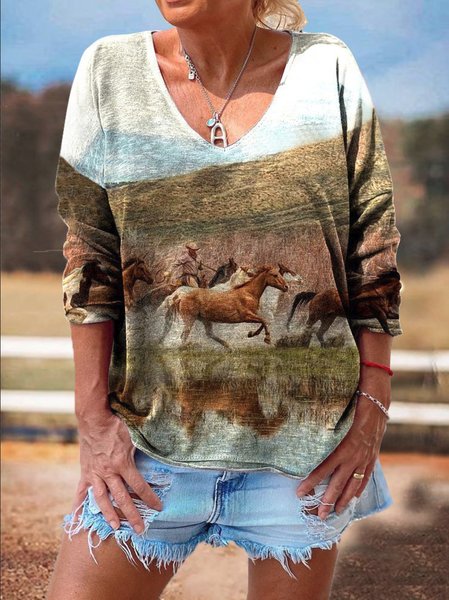 Horses Printed Off Shoulder V Neck Vintage Shirts & Tops, Multicolor, Tees & T-shirts
Horses Printed Off Shoulder V Neck Vintage Shirts & Tops, Multicolor, Tees & T-shirts