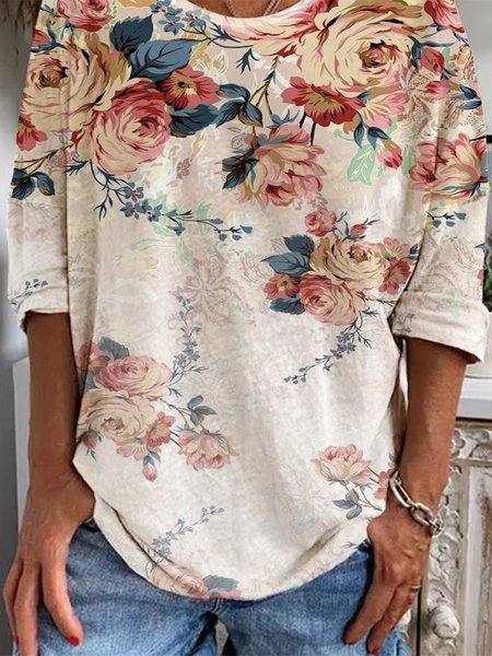 Floral Casual Shirts & Tops, As picture, T-Shirts