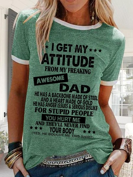 I Get An Awesome Dad Crew Neck Ringer Tee, Green, T-shirts