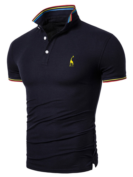 Casual Embroidery Short Sleeve Polo shirt, Navy blue, polo