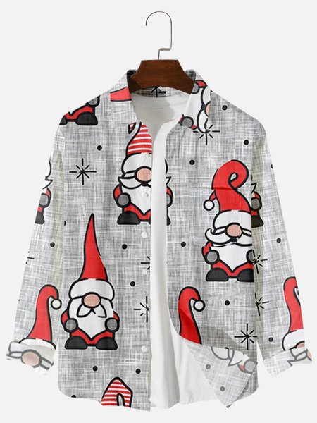 Long Sleeve Christmas Casual Shirts, Gray, Men's Floral shirt