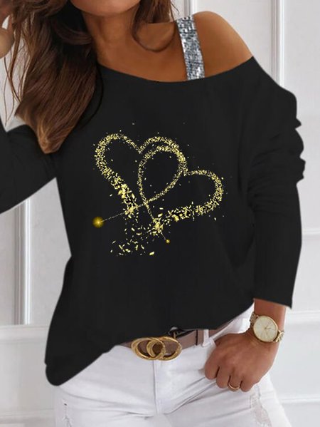 Off The Shoulder Party Tops Sequins, Black, Long sleeve tops