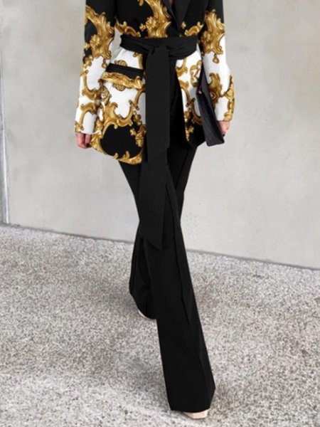 Work Formal Solid Straight Leg Pants, Black, Straight Leg Pants