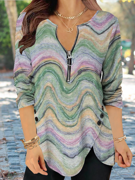 Long sleeve V-neck zipper waistband slim geometric wave Stripe Print Top T-shirt women Plus Size, Green, Long sleeve tops
Long sleeve V-neck zipper waistband slim geometric wave Stripe Print Top T-shirt women Plus Size, Green, Long sleeve tops