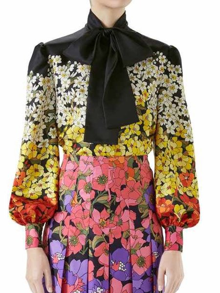 Long Sleeve Regular Fit Floral Top, As picture, Blouses and Shirts