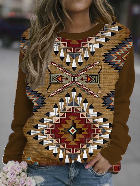 Ethnic pattern printed round neck long-sleeved sweatshirt, Brown, Hoodies&Sweatshirts
Ethnic pattern printed round neck long-sleeved sweatshirt, Brown, Hoodies&Sweatshirts