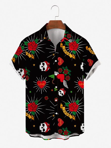 Mens St Valentine Skull Rose Print Casual Breathable Loose Short Sleeve Hawaiian Shirts, Black, Shirts & Blouse
Mens St Valentine Skull Rose Print Casual Breathable Loose Short Sleeve Hawaiian Shirts, Black, Shirts & Blouse