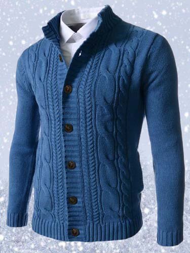 Long Sleeve Stand Collar Outerwear, Blue, Outerwear 
Long Sleeve Stand Collar Outerwear, Blue, Outerwear