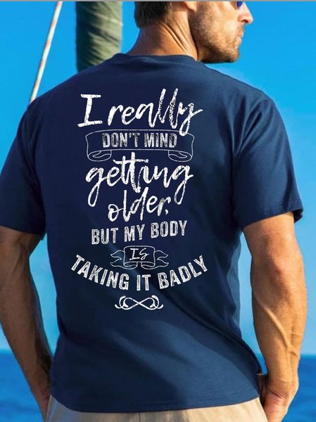 Funny text print round neck short sleeve T-shirt, Purplish blue, T-shirts