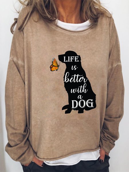 Dog and Butterfly Print Crew Neck Long Sleeve Sweatshirt, Light brown, Hoodies&Sweatshirts
Dog and Butterfly Print Crew Neck Long Sleeve Sweatshirt, Light brown, Hoodies&Sweatshirts