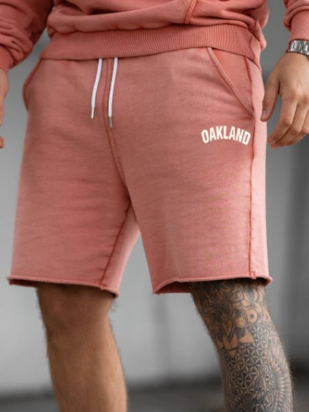 Casual Text Loose Shorts, Nudepink, Men's shorts