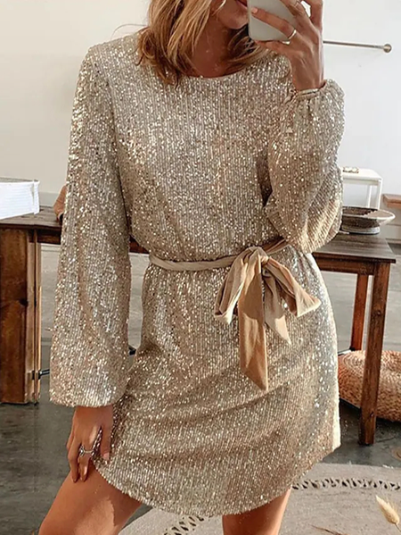 No Belt Casual Cotton Blends Loosen Dresses, Golden, Casual Dresses
