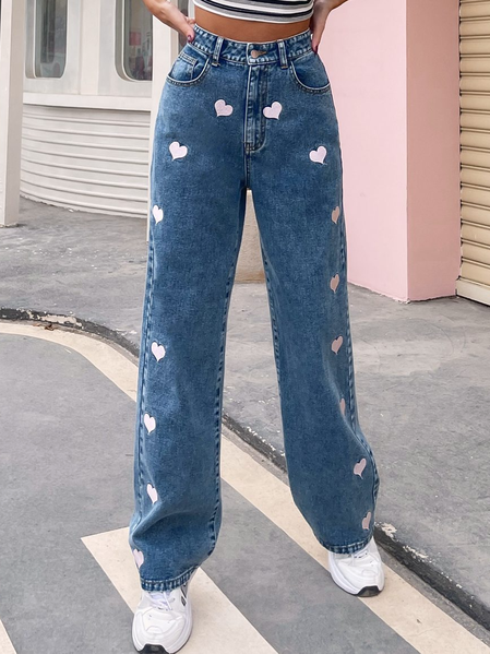 Denim Loosen Casual Pants, Blue, Pants