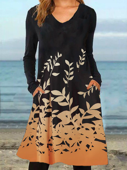 Cotton Blends Crew Neck Casual Loosen Dresses, Black, Mini Dresses