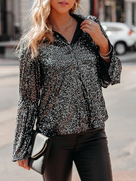 paillettes Casuale Allentare Colletto a Camicia Solido Maniche Lunghe Top, Nero, Blouses & Shirts
paillettes Casuale Allentare Colletto a Camicia Solido Maniche Lunghe Top, Nero, Blouses & Shirts