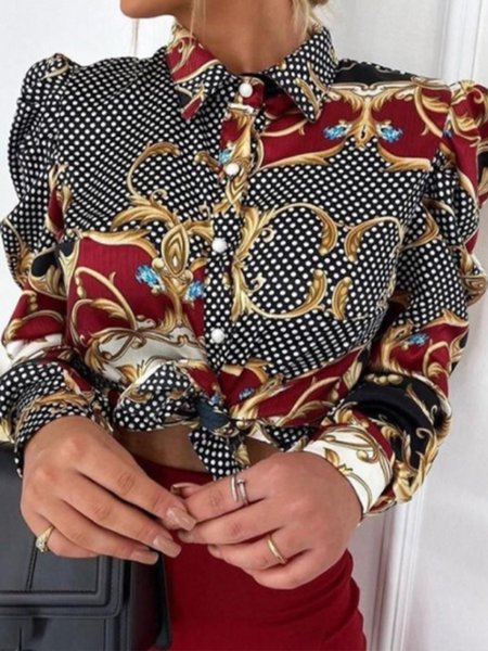 Elegant Shirt Collar Printed Printed Polka Dots Top, As picture, Blouses and Shirts
Elegant Shirt Collar Printed Printed Polka Dots Top, As picture, Blouses and Shirts