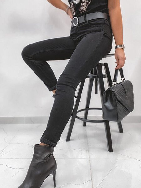Plain Denim Pants, Black, Jeans