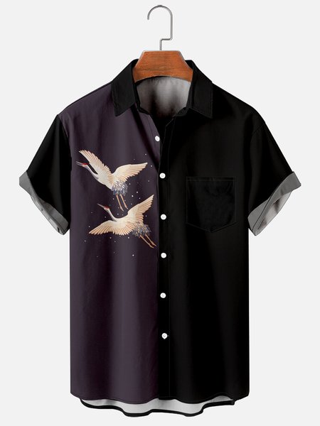 Mens Japanese Crane Print Casual Breathable Chest Pocket Short Sleeve Hawaiian Shirts, Black, Men's Floral shirt
Mens Japanese Crane Print Casual Breathable Chest Pocket Short Sleeve Hawaiian Shirts, Black, Men's Floral shirt
