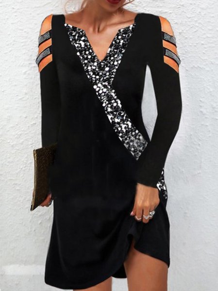 Loosen Hollow Out Color Block Dresses, Black, Casual Dresses