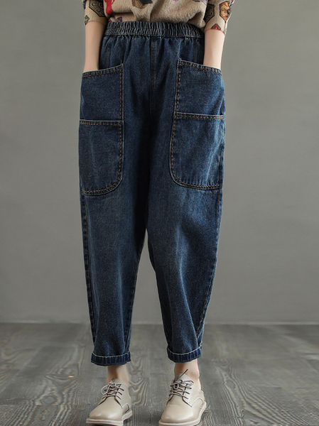 Casual Denim Plain Pants, Dark_blue, Jeans 
Casual Denim Plain Pants, Dark_blue, Jeans