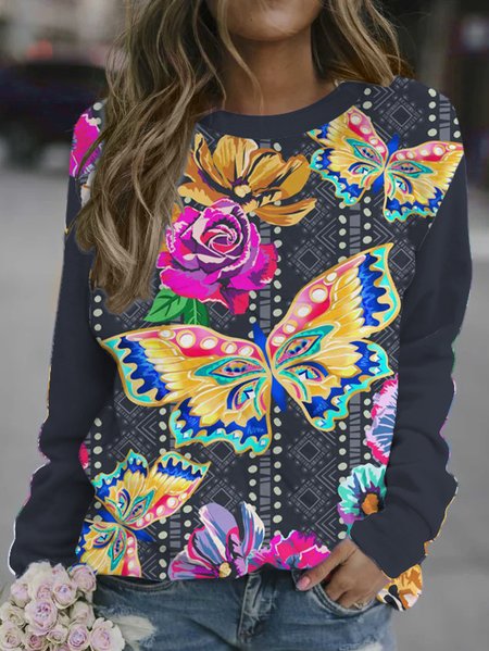 Butterfly floral print round neck long-sleeved sweatshirt, As picture, Hoodies&Sweatshirts
Butterfly floral print round neck long-sleeved sweatshirt, As picture, Hoodies&Sweatshirts