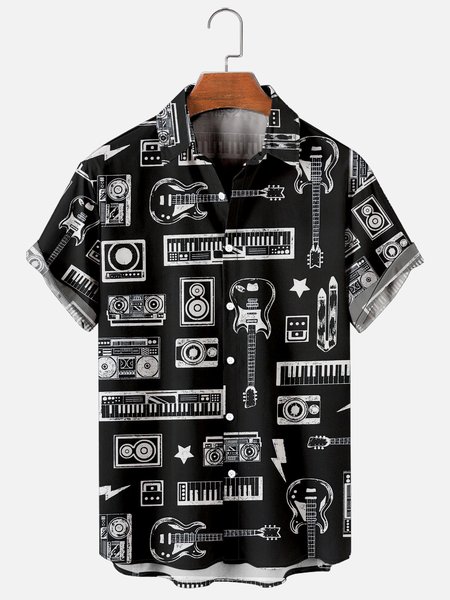 Mens Rock Roll Punk Guitar Band Print Casual Breathable Short Sleeve Hawaiian Shirts, Black, Men's Floral shirt
Mens Rock Roll Punk Guitar Band Print Casual Breathable Short Sleeve Hawaiian Shirts, Black, Men's Floral shirt