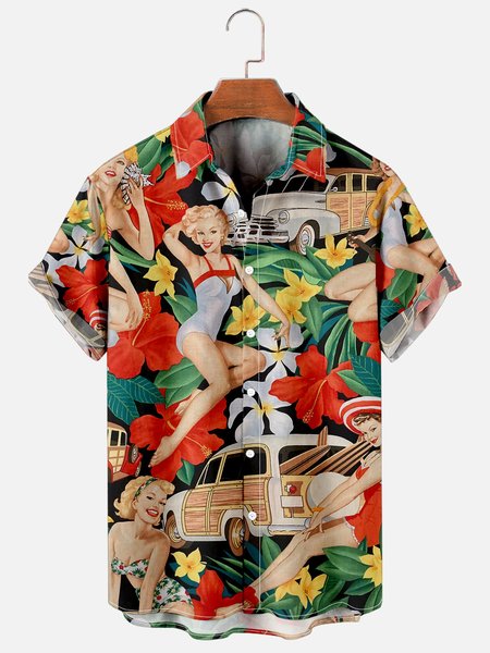 Mens Retro Floral Girls Print Casual Breathable Short Sleeve Hawaiian Shirts, Black, Men's Floral shirt
Mens Retro Floral Girls Print Casual Breathable Short Sleeve Hawaiian Shirts, Black, Men's Floral shirt